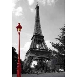 Affiche Poster Plastifié PARIS TOUR EIFFEL LAMPADAIRE ROUGE