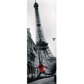 Affiche Poster Plastifié PARIS TOUR EIFFEL VESTE ROUGE FORMAT DE PORTE