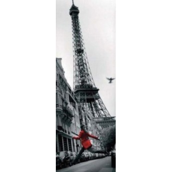 Affiche Poster Plastifié PARIS TOUR EIFFEL VESTE ROUGE FORMAT DE PORTE