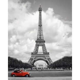 Affiche Poster Plastifié PARIS TOUR EIFFEL VOITURE ROUGE